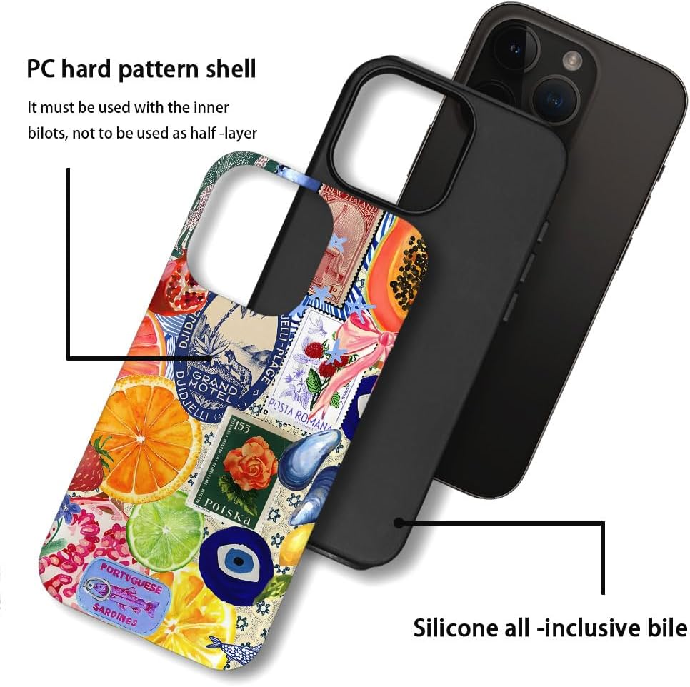 Compatible with for iPhone 16 Pro,Fruit Lemon European Summer Collage Phone Case for Girl Women Boy Men,Scratch Resistant Shockproof Cover Phone Case for iPhone 16 Pro
