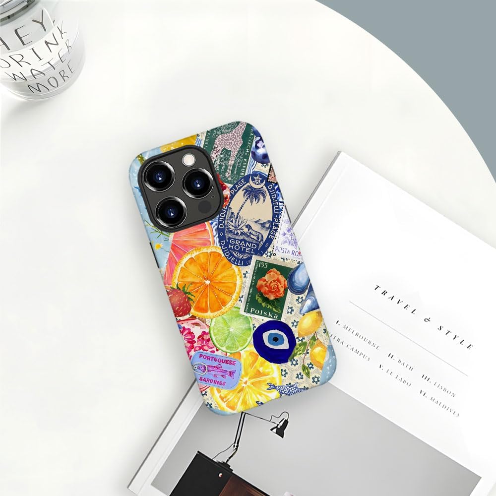 Compatible with for iPhone 16 Pro,Fruit Lemon European Summer Collage Phone Case for Girl Women Boy Men,Scratch Resistant Shockproof Cover Phone Case for iPhone 16 Pro