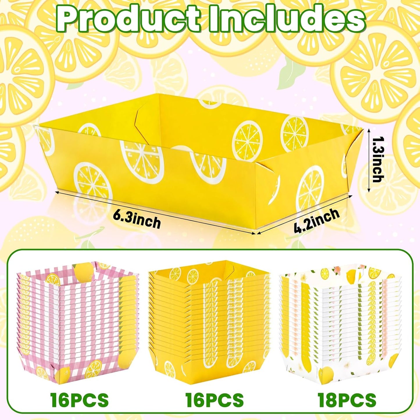 50Pcs Lemon Paper Food Trays Decor Disposable Serving Plates Pink and Yellow Lemonade Summer Freshly Graduated Party Birthday Baby Shower Picnic Supplies Bulk