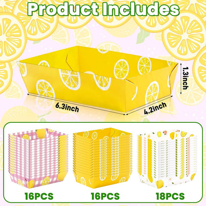 50Pcs Lemon Paper Food Trays Decor Disposable Serving Plates Pink and Yellow Lemonade Summer Freshly Graduated Party Birthday Baby Shower Picnic Supplies Bulk