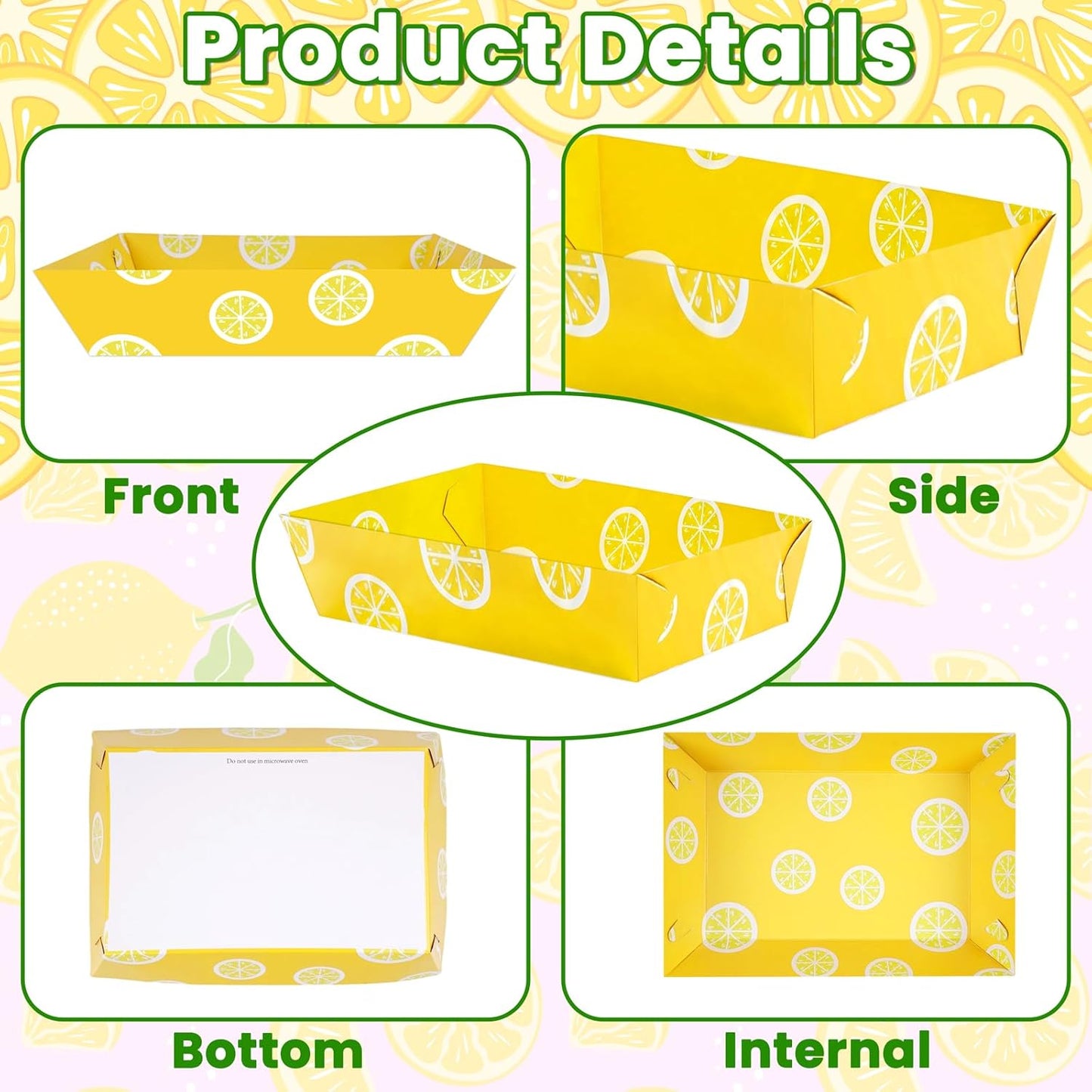 50Pcs Lemon Paper Food Trays Decor Disposable Serving Plates Pink and Yellow Lemonade Summer Freshly Graduated Party Birthday Baby Shower Picnic Supplies Bulk
