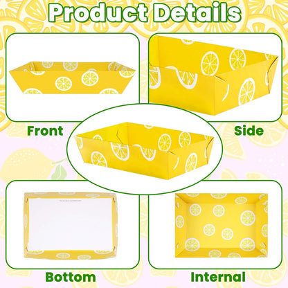 50Pcs Lemon Paper Food Trays Decor Disposable Serving Plates Pink and Yellow Lemonade Summer Freshly Graduated Party Birthday Baby Shower Picnic Supplies Bulk