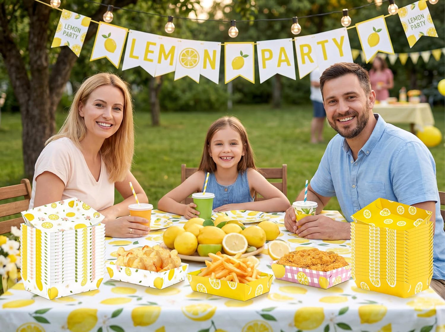 50Pcs Lemon Paper Food Trays Decor Disposable Serving Plates Pink and Yellow Lemonade Summer Freshly Graduated Party Birthday Baby Shower Picnic Supplies Bulk