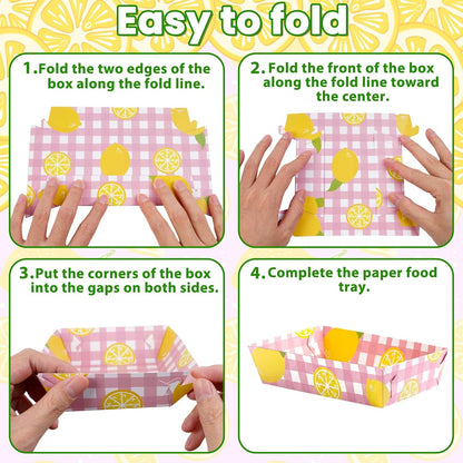 50Pcs Lemon Paper Food Trays Decor Disposable Serving Plates Pink and Yellow Lemonade Summer Freshly Graduated Party Birthday Baby Shower Picnic Supplies Bulk