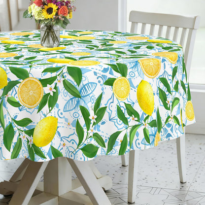Round Tablecloth Waterproof Fabric 60x60 inch French Lemon Tablecloth for Kitchen Dining Room