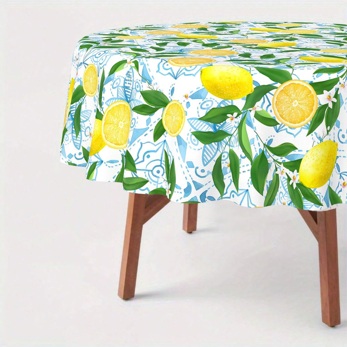 Round Tablecloth Waterproof Fabric 60x60 inch French Lemon Tablecloth for Kitchen Dining Room