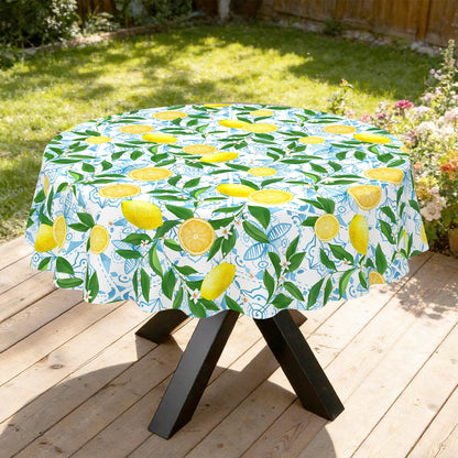 Round Tablecloth Waterproof Fabric 60x60 inch French Lemon Tablecloth for Kitchen Dining Room