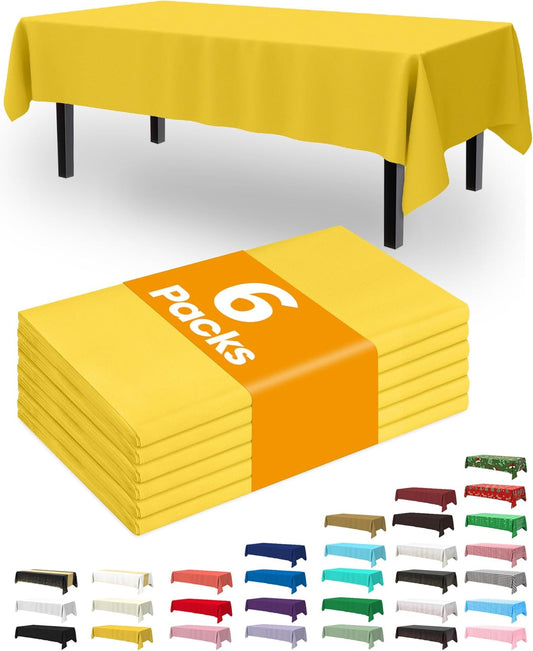 Plastic Table Cloth Disposable 6 Pack, 54 x 108 Inch Table Cloths, Easter Party, Decorative Tablecloths, Rectangle, Lemon, Pastel Plastic Cover, Waterproof, Yellow