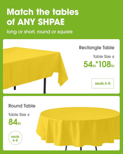 Plastic Table Cloth Disposable 6 Pack, 54 x 108 Inch Table Cloths, Easter Party, Decorative Tablecloths, Rectangle, Lemon, Pastel Plastic Cover, Waterproof, Yellow