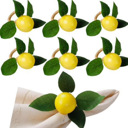 6Pcs Lemon Napkin Rings Yellow Lemon Vine Leaf Napkin Holder Spring Summer Lemon Napkin Ring Holder for Wedding, Table Dinner Party, Family, Banquet, Serviette for Christmas, Thanksgiving Day