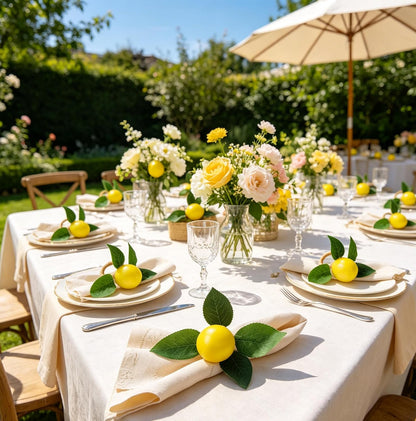 6Pcs Lemon Napkin Rings Yellow Lemon Vine Leaf Napkin Holder Spring Summer Lemon Napkin Ring Holder for Wedding, Table Dinner Party, Family, Banquet, Serviette for Christmas, Thanksgiving Day