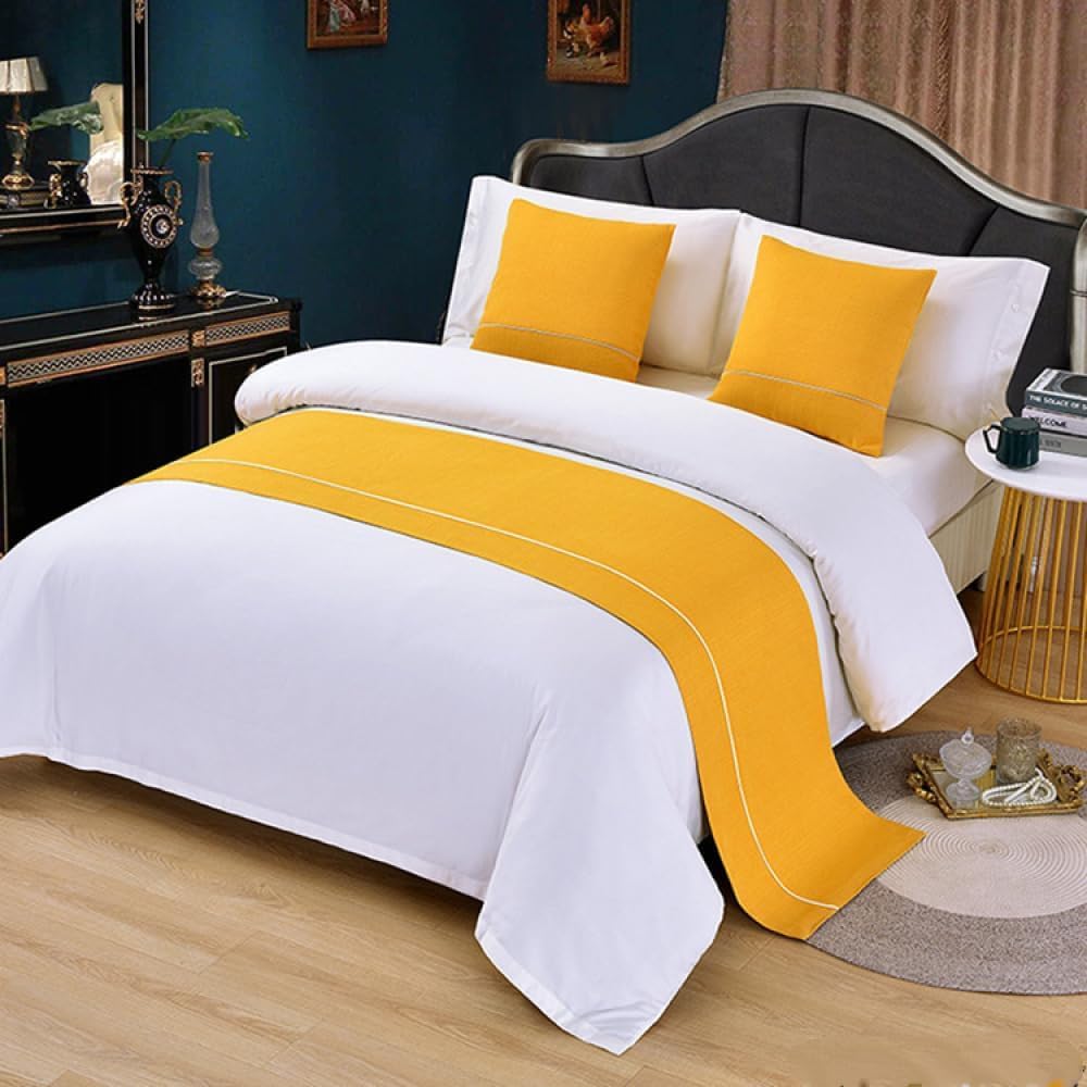 Bed Runners & Scarves Hotel Bed Scarf Soft No Fading Bedding Protection Modern Bedspread Decorative Minimalist Bed End Towel Bed Throws for Foot of Bed-Yellow||1pcs Pillowcase 19.7X19.7