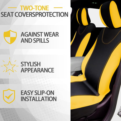 47 Car Seat Cover Full Set for Women Included Car Front Rear Seat Fluffy Steering Wheel Cover Belt Automotive Floor Mats Air Conditioner Decoration Strip Universal(Yellow)