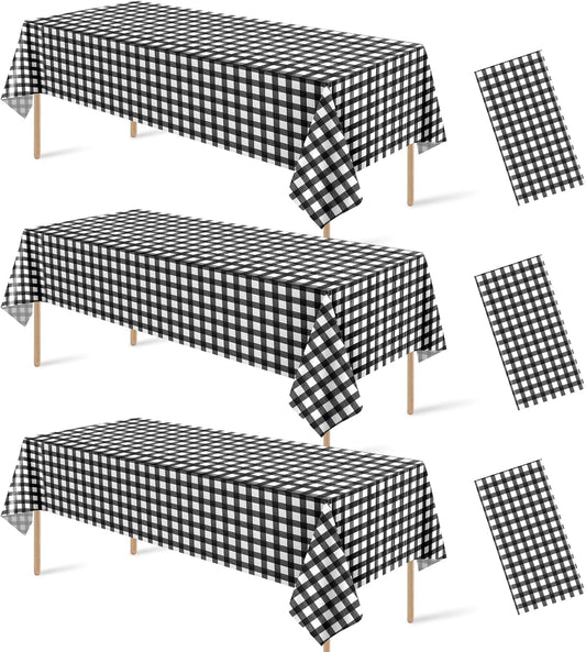 3 Pcs Yellow Gingham Tablecloth Decorations, Disposable Plastic Yellow Checkered Tablecloth Buffalo Plaid Table Cover for Baby Shower Bridal Wedding Birthday Party Supplies,54 x 108 Inch