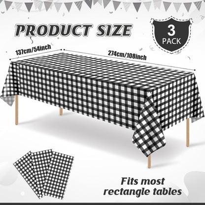3 Pcs Yellow Gingham Tablecloth Decorations, Disposable Plastic Yellow Checkered Tablecloth Buffalo Plaid Table Cover for Baby Shower Bridal Wedding Birthday Party Supplies,54 x 108 Inch