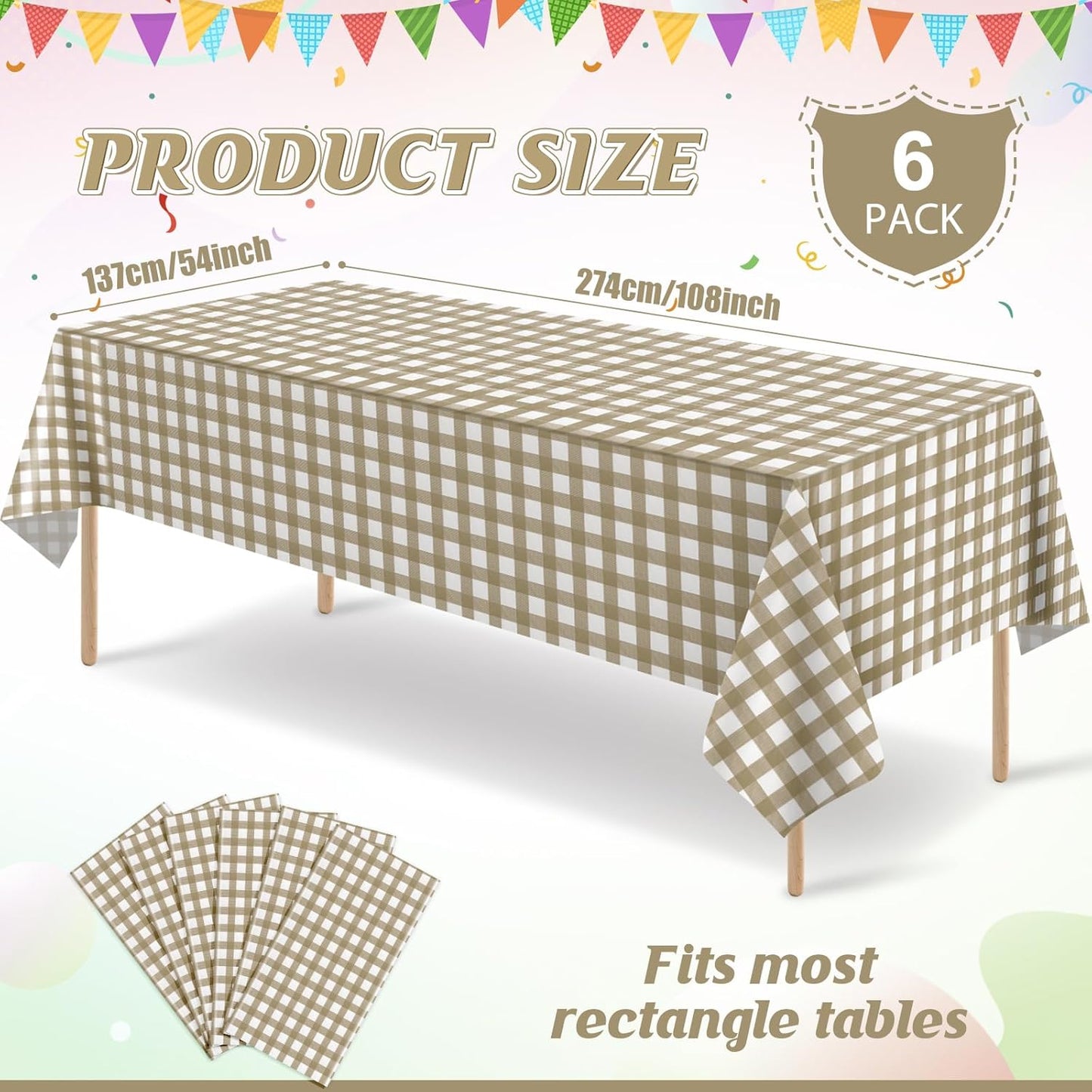 3 Pcs Yellow Gingham Tablecloth Decorations, Disposable Plastic Yellow Checkered Tablecloth Buffalo Plaid Table Cover for Baby Shower Bridal Wedding Birthday Party Supplies,54 x 108 Inch