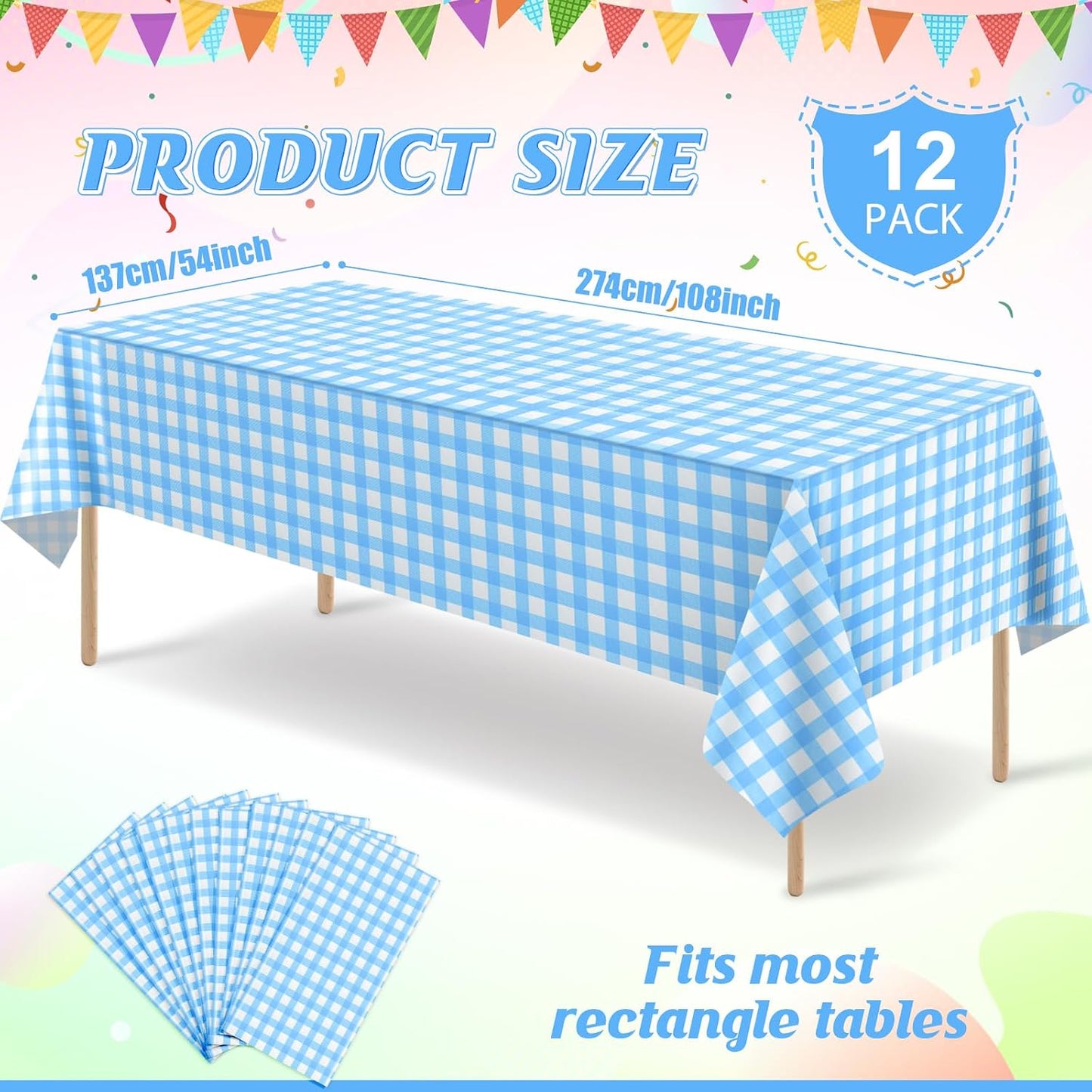 3 Pcs Yellow Gingham Tablecloth Decorations, Disposable Plastic Yellow Checkered Tablecloth Buffalo Plaid Table Cover for Baby Shower Bridal Wedding Birthday Party Supplies,54 x 108 Inch