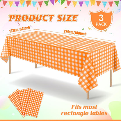 3 Pcs Yellow Gingham Tablecloth Decorations, Disposable Plastic Yellow Checkered Tablecloth Buffalo Plaid Table Cover for Baby Shower Bridal Wedding Birthday Party Supplies,54 x 108 Inch