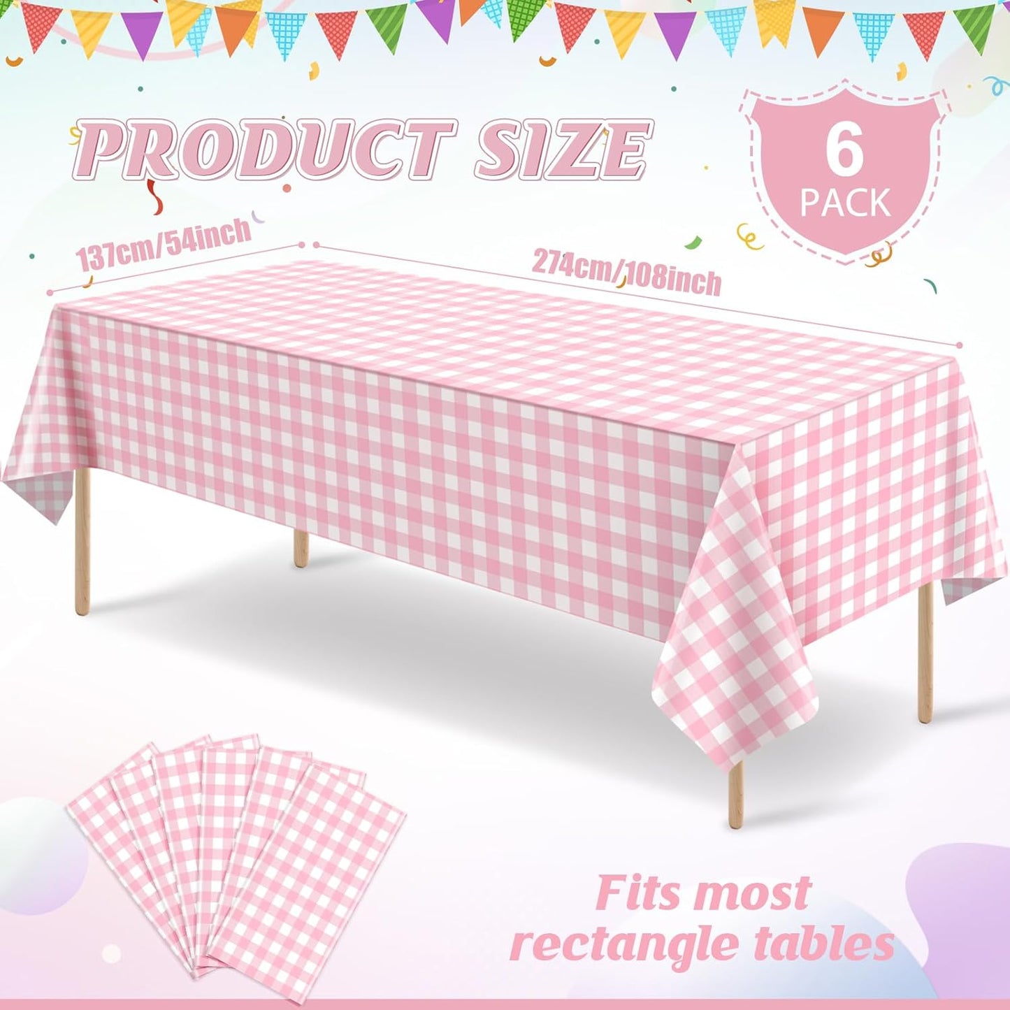 3 Pcs Yellow Gingham Tablecloth Decorations, Disposable Plastic Yellow Checkered Tablecloth Buffalo Plaid Table Cover for Baby Shower Bridal Wedding Birthday Party Supplies,54 x 108 Inch