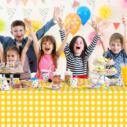 3 Pcs Yellow Gingham Tablecloth Decorations, Disposable Plastic Yellow Checkered Tablecloth Buffalo Plaid Table Cover for Baby Shower Bridal Wedding Birthday Party Supplies,54 x 108 Inch
