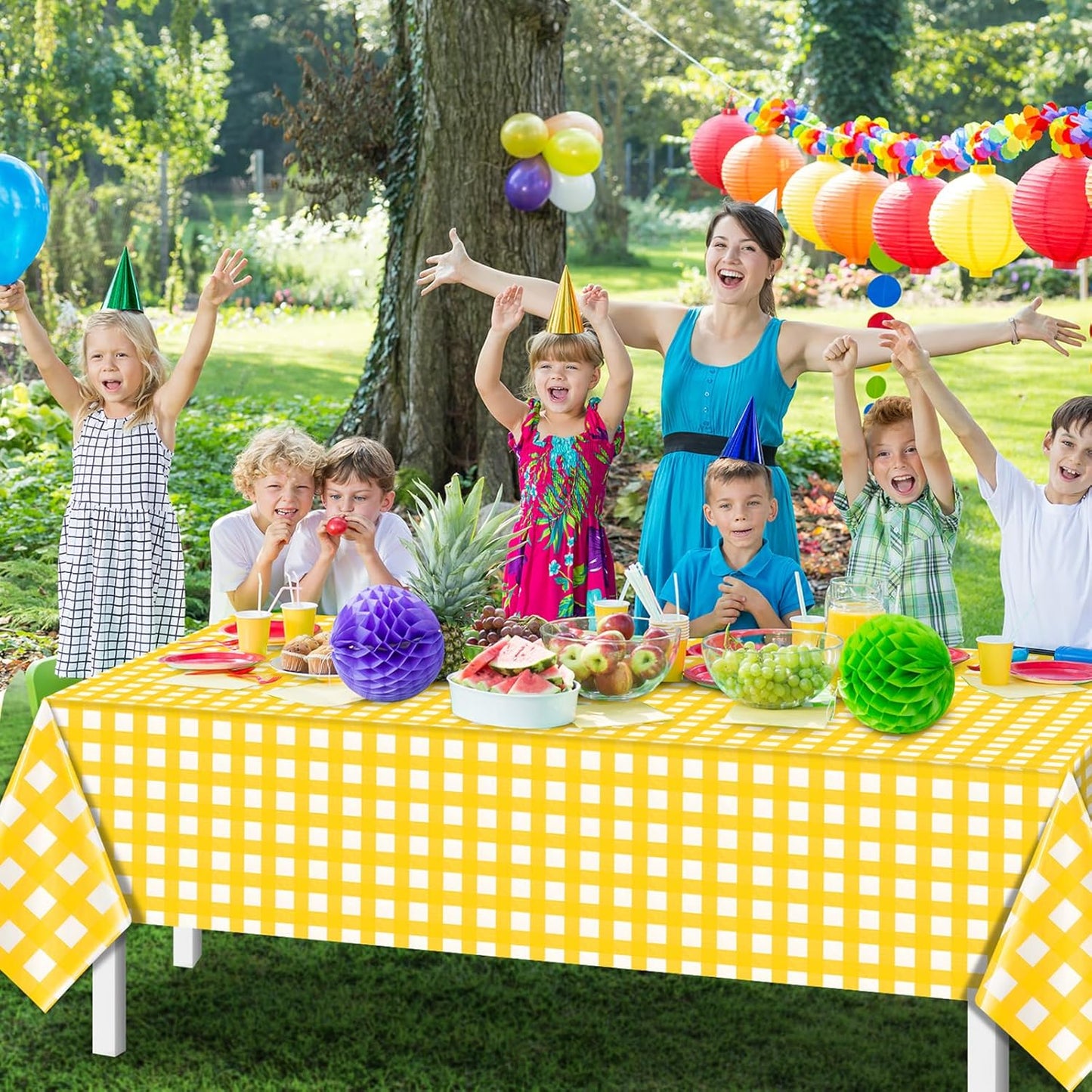 3 Pcs Yellow Gingham Tablecloth Decorations, Disposable Plastic Yellow Checkered Tablecloth Buffalo Plaid Table Cover for Baby Shower Bridal Wedding Birthday Party Supplies,54 x 108 Inch