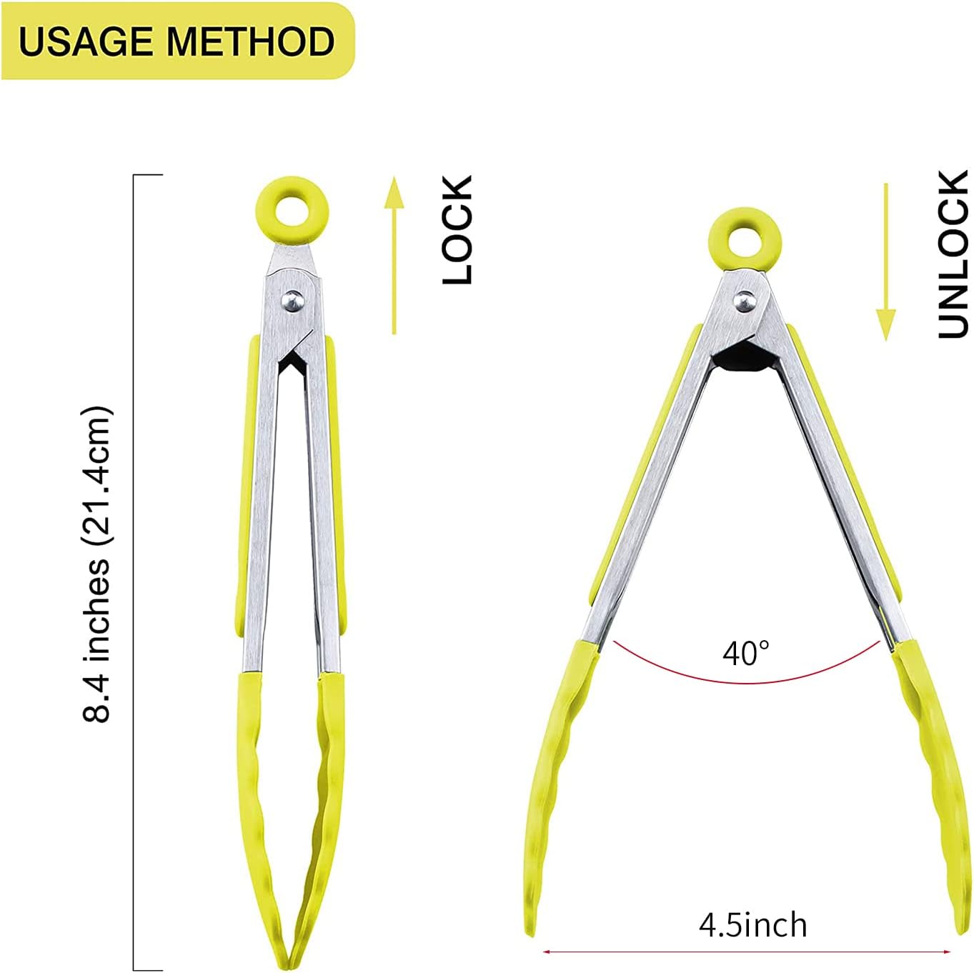 Kitchen Food Tongs with Silicone Tips,7 Inch Serving Tongs for Grilling,Locking,BBQ Set of 3 (Yellow)