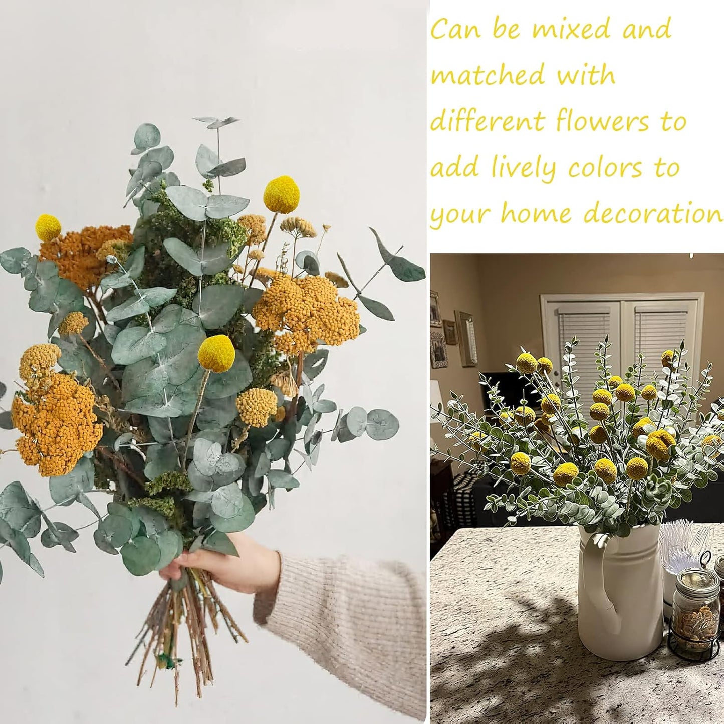 40 Pcs Natural Dried Flowers Craspedia Billy Balls Flowers Billy Buttons Yellow 3cm Autumn Dried Floral Bouquet Arrangements for Fall Harvest Wedding Home Tall Vase Boho Decor