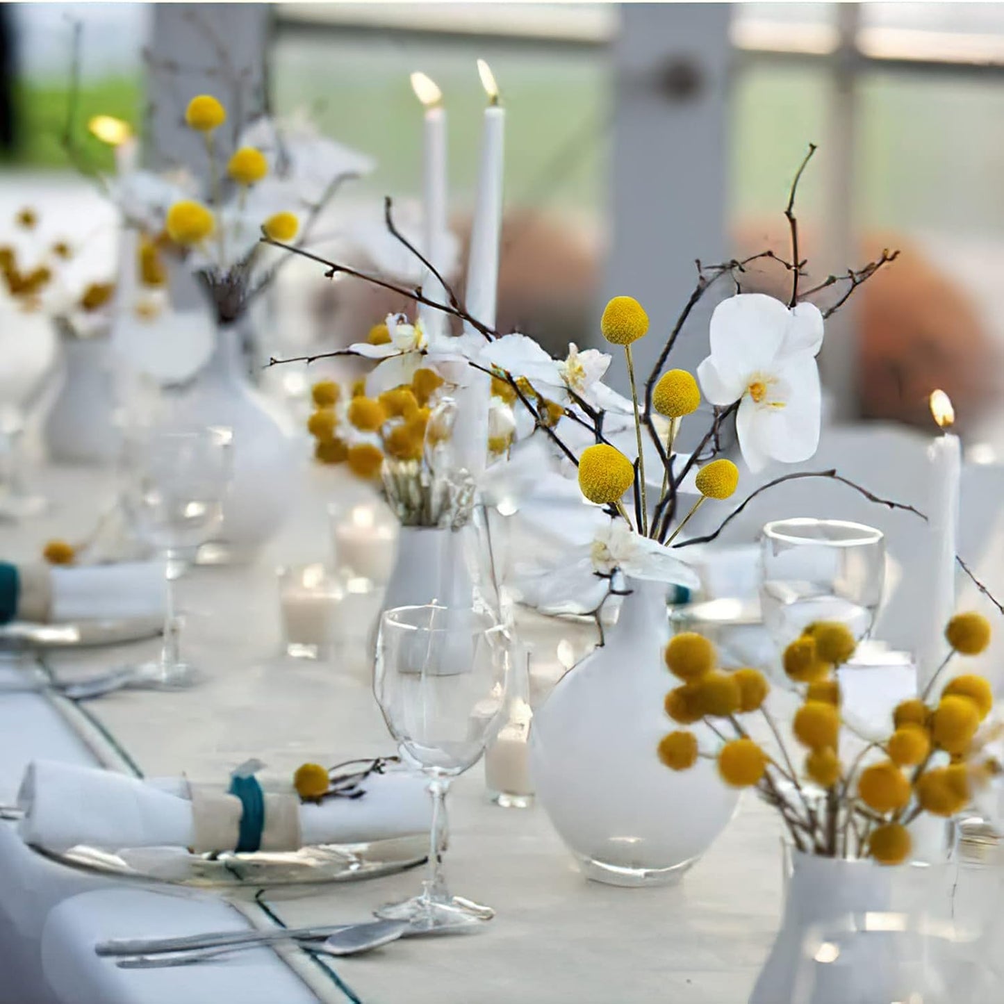 40 Pcs Natural Dried Flowers Craspedia Billy Balls Flowers Billy Buttons Yellow 3cm Autumn Dried Floral Bouquet Arrangements for Fall Harvest Wedding Home Tall Vase Boho Decor