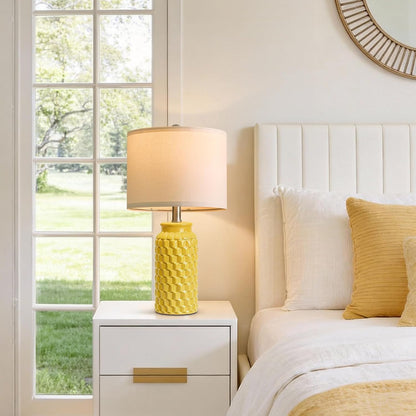 20.5" Ceramic Table Lamps Set of 2 - Modern Farmhouse & Boho Style, Bedside Nightstand Lamps for Bedroom, Living Room End Table Lamps, Small Desk Lamp(Yellow)