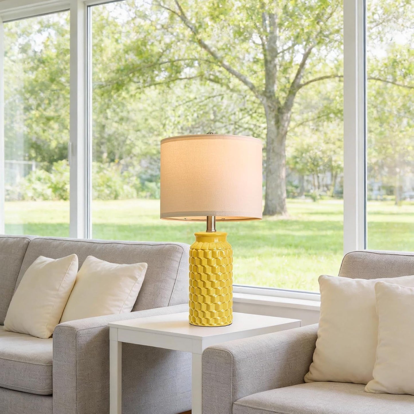 20.5" Ceramic Table Lamps Set of 2 - Modern Farmhouse & Boho Style, Bedside Nightstand Lamps for Bedroom, Living Room End Table Lamps, Small Desk Lamp(Yellow)