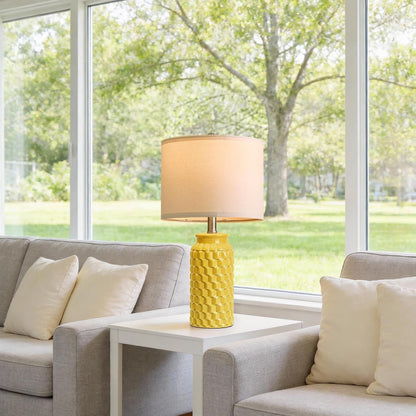 20.5" Ceramic Table Lamps Set of 2 - Modern Farmhouse & Boho Style, Bedside Nightstand Lamps for Bedroom, Living Room End Table Lamps, Small Desk Lamp(Yellow)
