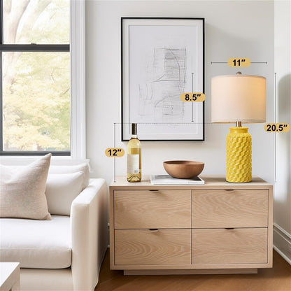 20.5" Ceramic Table Lamps Set of 2 - Modern Farmhouse & Boho Style, Bedside Nightstand Lamps for Bedroom, Living Room End Table Lamps, Small Desk Lamp(Yellow)