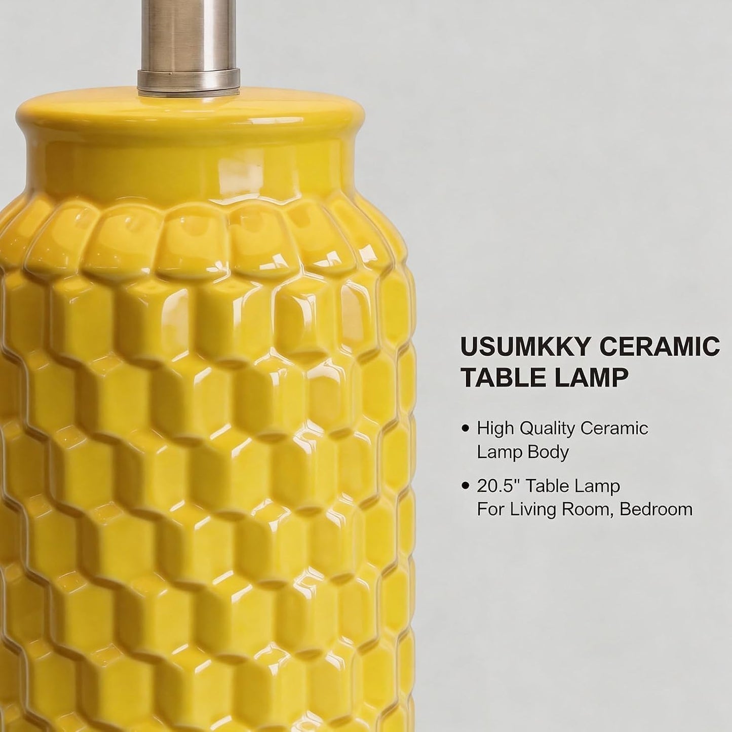 20.5" Ceramic Table Lamps Set of 2 - Modern Farmhouse & Boho Style, Bedside Nightstand Lamps for Bedroom, Living Room End Table Lamps, Small Desk Lamp(Yellow)