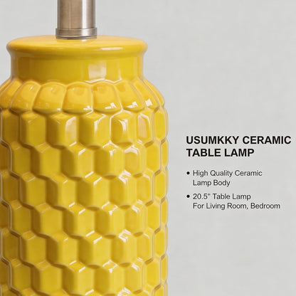 20.5" Ceramic Table Lamps Set of 2 - Modern Farmhouse & Boho Style, Bedside Nightstand Lamps for Bedroom, Living Room End Table Lamps, Small Desk Lamp(Yellow)