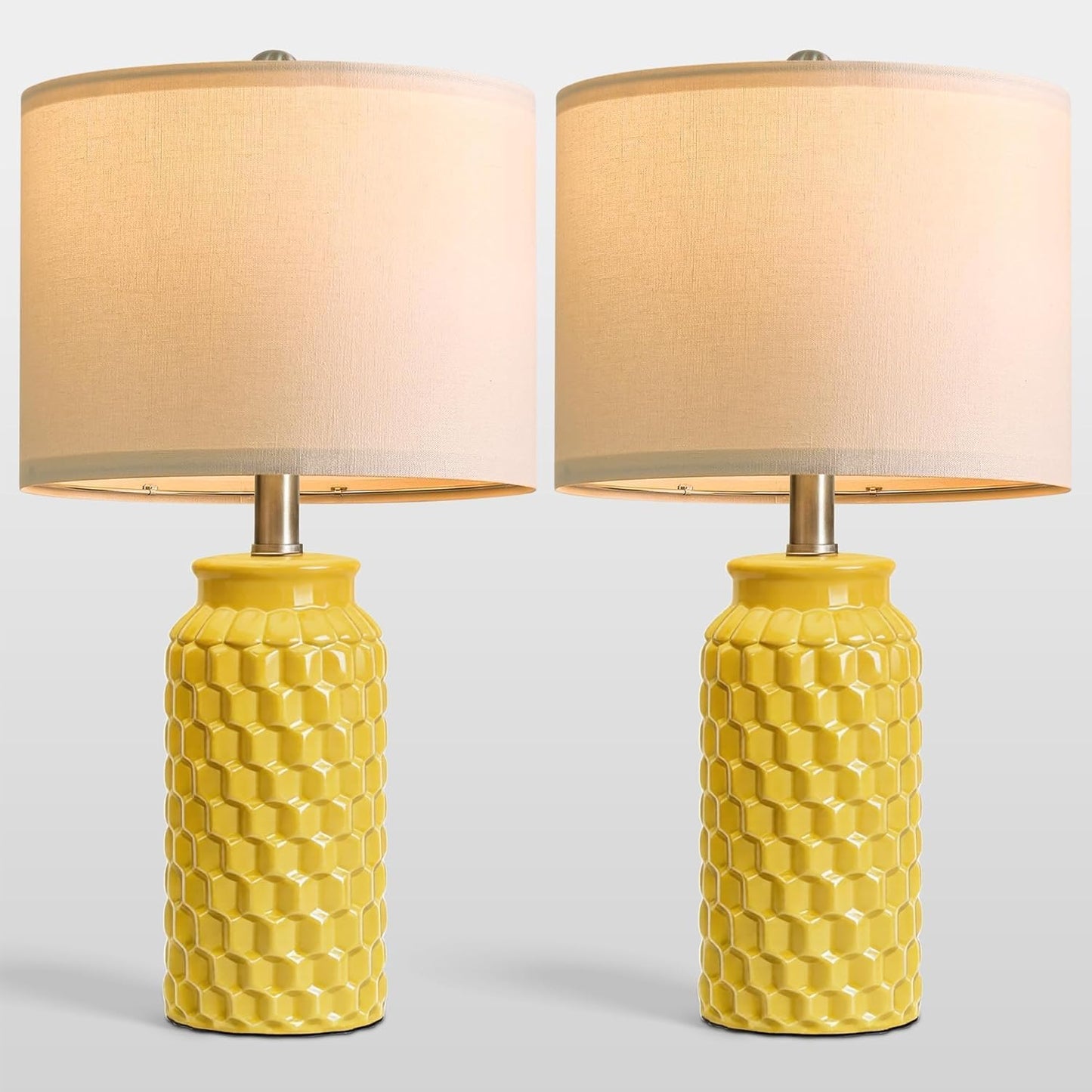 20.5" Ceramic Table Lamps Set of 2 - Modern Farmhouse & Boho Style, Bedside Nightstand Lamps for Bedroom, Living Room End Table Lamps, Small Desk Lamp(Yellow)