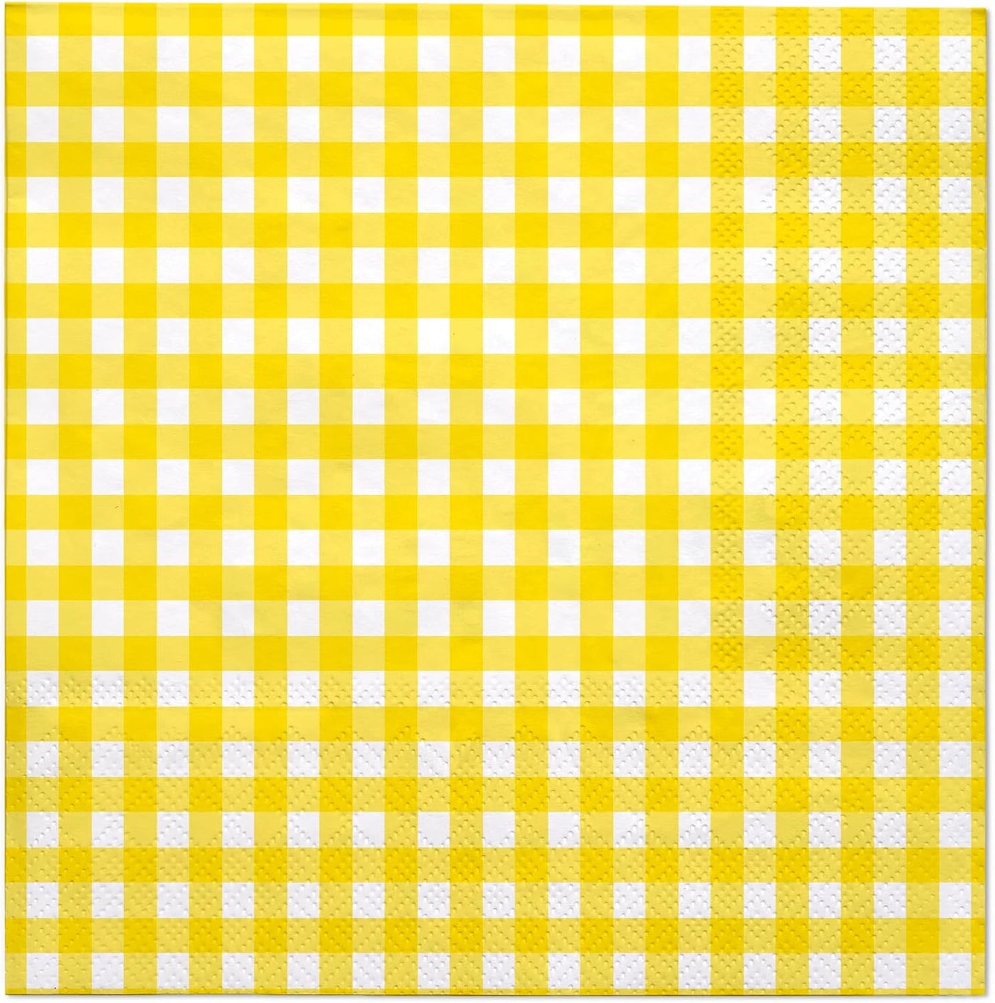 25Pcs Yellow Plaid Paper Napkins - 3-Ply Yellow and White Gingham Disposable Luncheon Napkins for Easter, Birthday, Picnic and Daily Use - 6.5 x 6.5 In