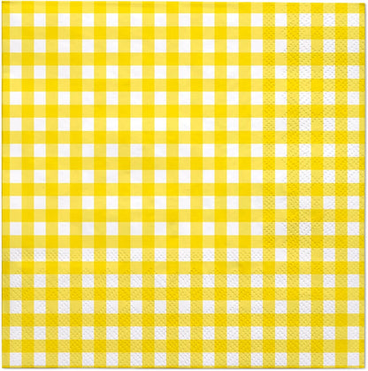 25Pcs Yellow Plaid Paper Napkins - 3-Ply Yellow and White Gingham Disposable Luncheon Napkins for Easter, Birthday, Picnic and Daily Use - 6.5 x 6.5 In