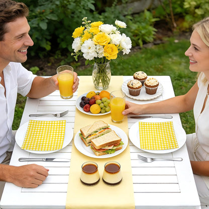25Pcs Yellow Plaid Paper Napkins - 3-Ply Yellow and White Gingham Disposable Luncheon Napkins for Easter, Birthday, Picnic and Daily Use - 6.5 x 6.5 In