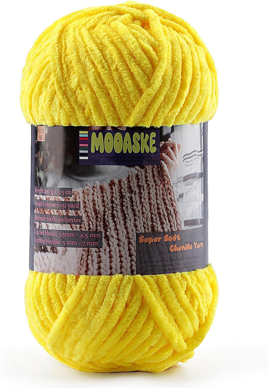Baby Blanket Yarn for Crocheting - Soft Velvet Fluffy Chenille Yarn for Knitting Amigurumi Making Scarves, Doll - 100g/3.5oz 131 Yards Thick Plush Yarns (1, Golden Yellow)