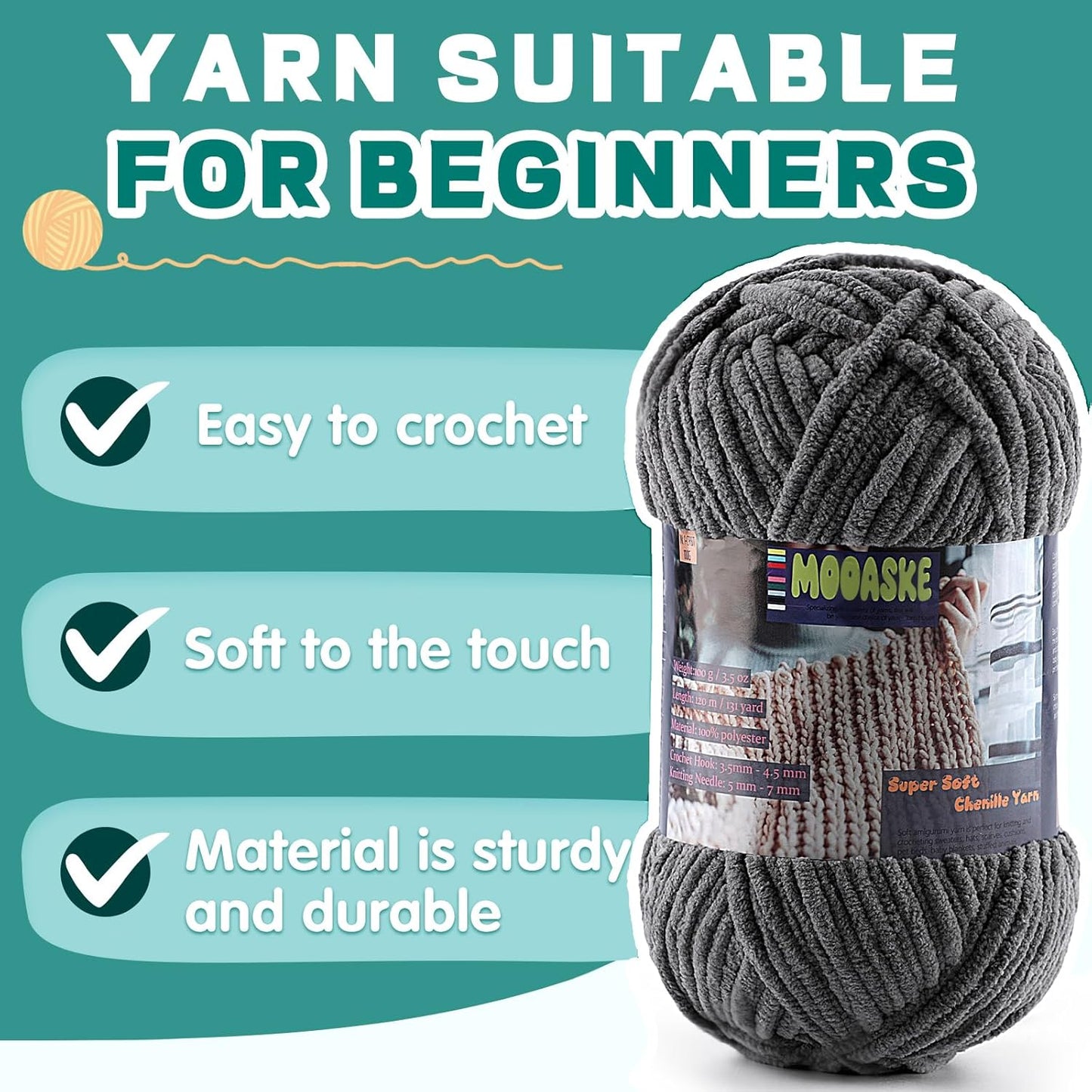 Baby Blanket Yarn for Crocheting - Soft Velvet Fluffy Chenille Yarn for Knitting Amigurumi Making Scarves, Doll - 100g/3.5oz 131 Yards Thick Plush Yarns (1, Golden Yellow)