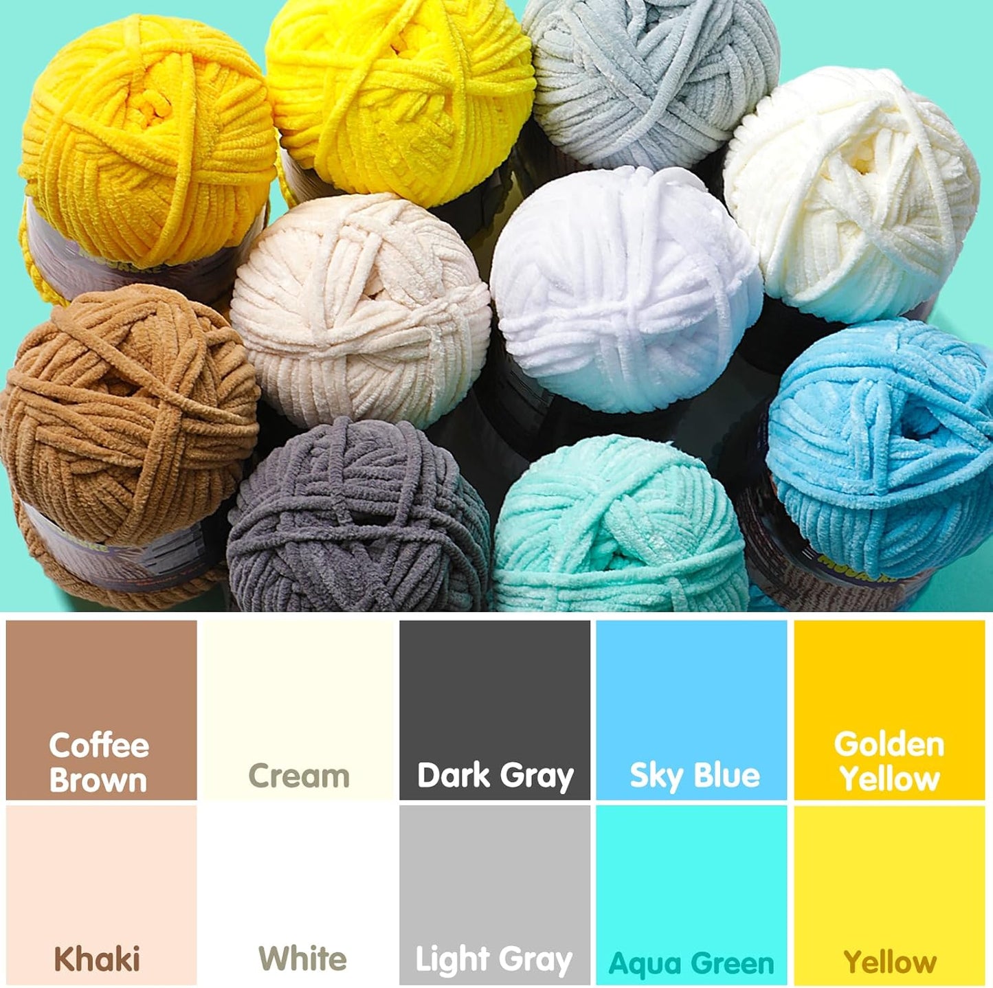 Baby Blanket Yarn for Crocheting - Soft Velvet Fluffy Chenille Yarn for Knitting Amigurumi Making Scarves, Doll - 100g/3.5oz 131 Yards Thick Plush Yarns (1, Golden Yellow)