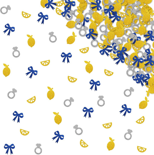 120pcs She Found Her Main Squeeze Confetti, Lemon Bridal Shower Table Confetti, Blue&Gold Glitter Coquette Italian Lemonade Party Table Scatter, Capri Lemon Bachelorette/Wedding Party Decoration
