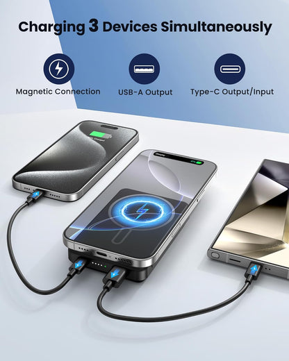 for Magsafe Battery Pack 12000mAh Magnetic Portable Charger Power Bank | PD 22.5W Fast Charging, USB C in&Out Wireless Battery Pack Phone Charger for iPhone 16/15/14/13/12 All Series
