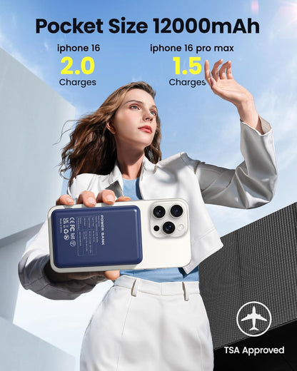 for Magsafe Battery Pack 12000mAh Magnetic Portable Charger Power Bank | PD 22.5W Fast Charging, USB C in&Out Wireless Battery Pack Phone Charger for iPhone 16/15/14/13/12 All Series