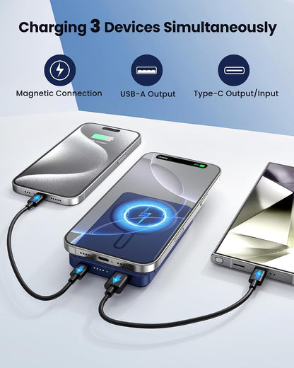 for Magsafe Battery Pack 12000mAh Magnetic Portable Charger Power Bank | PD 22.5W Fast Charging, USB C in&Out Wireless Battery Pack Phone Charger for iPhone 16/15/14/13/12 All Series