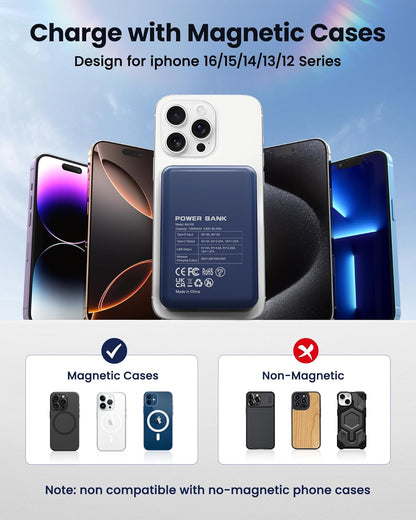 for Magsafe Battery Pack 12000mAh Magnetic Portable Charger Power Bank | PD 22.5W Fast Charging, USB C in&Out Wireless Battery Pack Phone Charger for iPhone 16/15/14/13/12 All Series