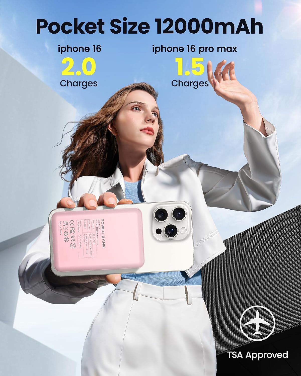 for Magsafe Battery Pack 12000mAh Magnetic Portable Charger Power Bank | PD 22.5W Fast Charging, USB C in&Out Wireless Battery Pack Phone Charger for iPhone 16/15/14/13/12 All Series