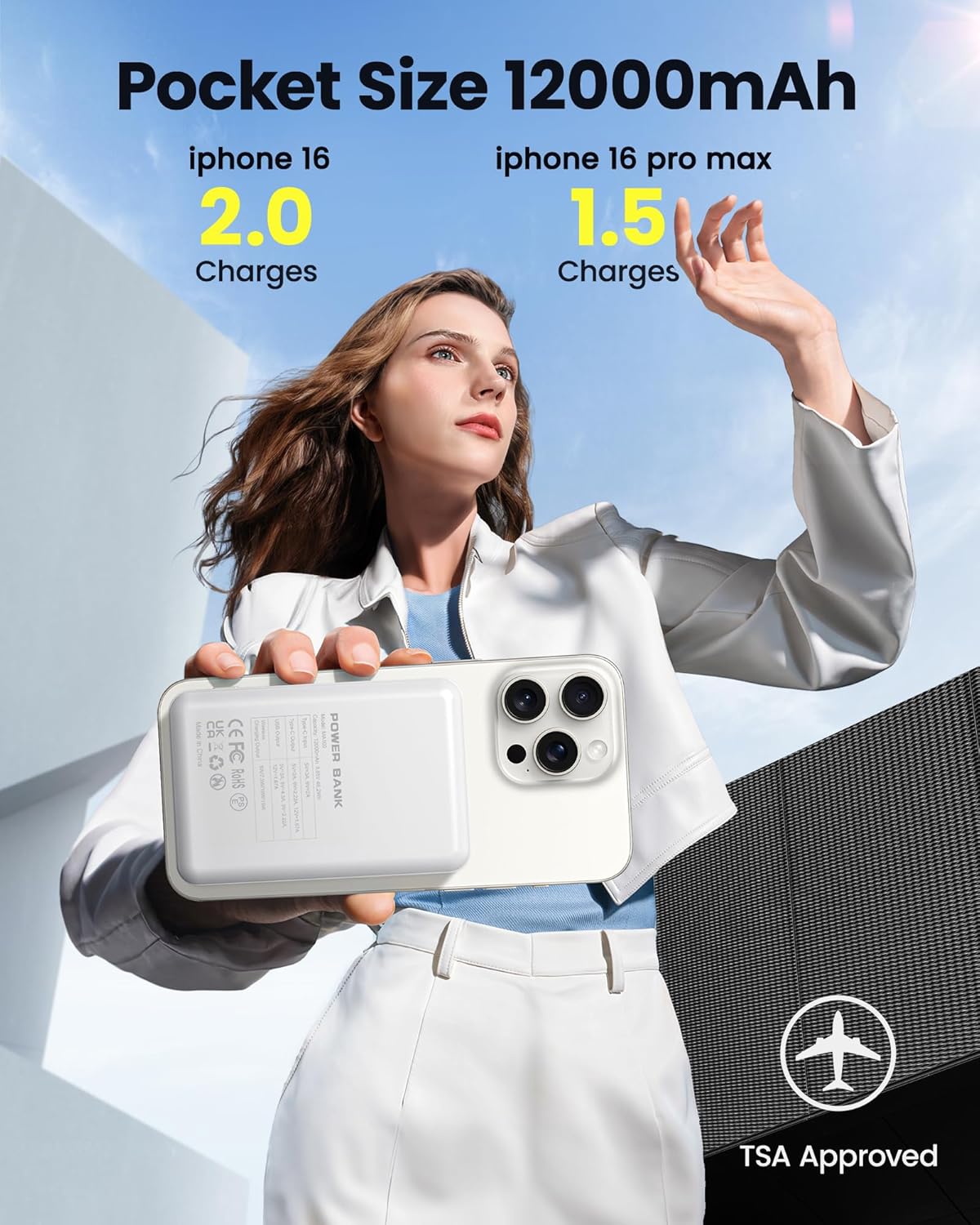 for Magsafe Battery Pack 12000mAh Magnetic Portable Charger Power Bank | PD 22.5W Fast Charging, USB C in&Out Wireless Battery Pack Phone Charger for iPhone 16/15/14/13/12 All Series