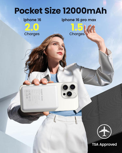 for Magsafe Battery Pack 12000mAh Magnetic Portable Charger Power Bank | PD 22.5W Fast Charging, USB C in&Out Wireless Battery Pack Phone Charger for iPhone 16/15/14/13/12 All Series