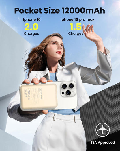 for Magsafe Battery Pack 12000mAh Magnetic Portable Charger Power Bank | PD 22.5W Fast Charging, USB C in&Out Wireless Battery Pack Phone Charger for iPhone 16/15/14/13/12 All Series